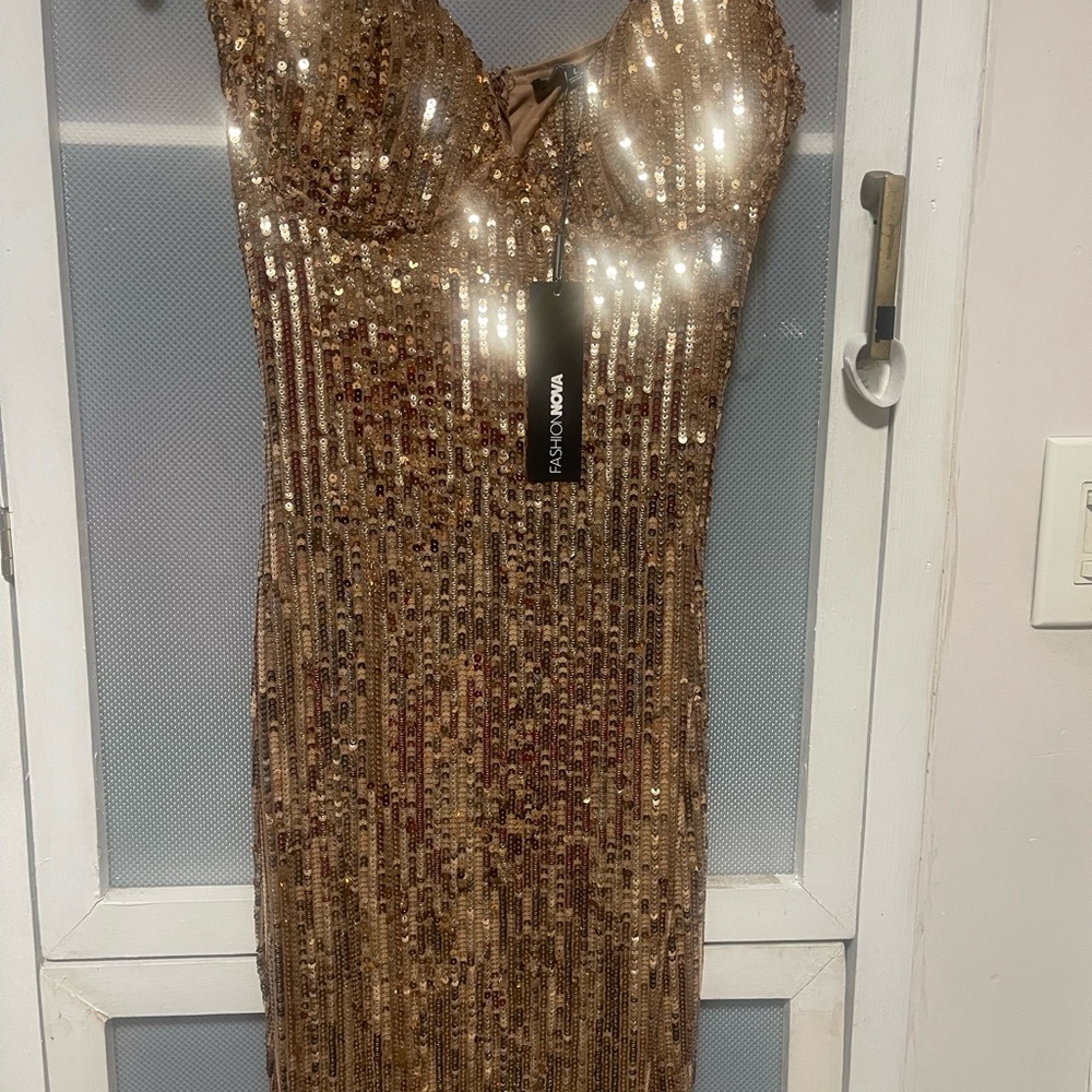 Fashion Nova Glittering Gold Mini Dress
